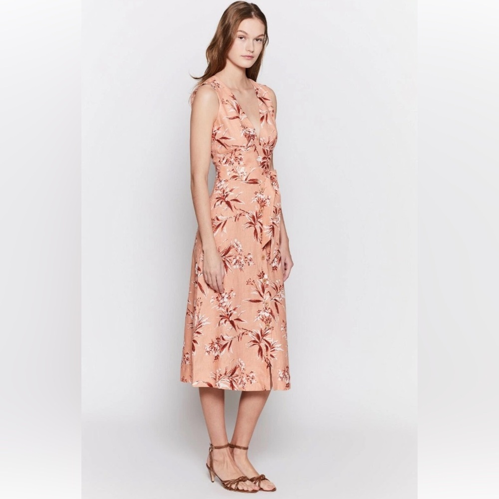 $298 JOIE Ethelda NWT Floral Blush Linen Midi Dress Size Small